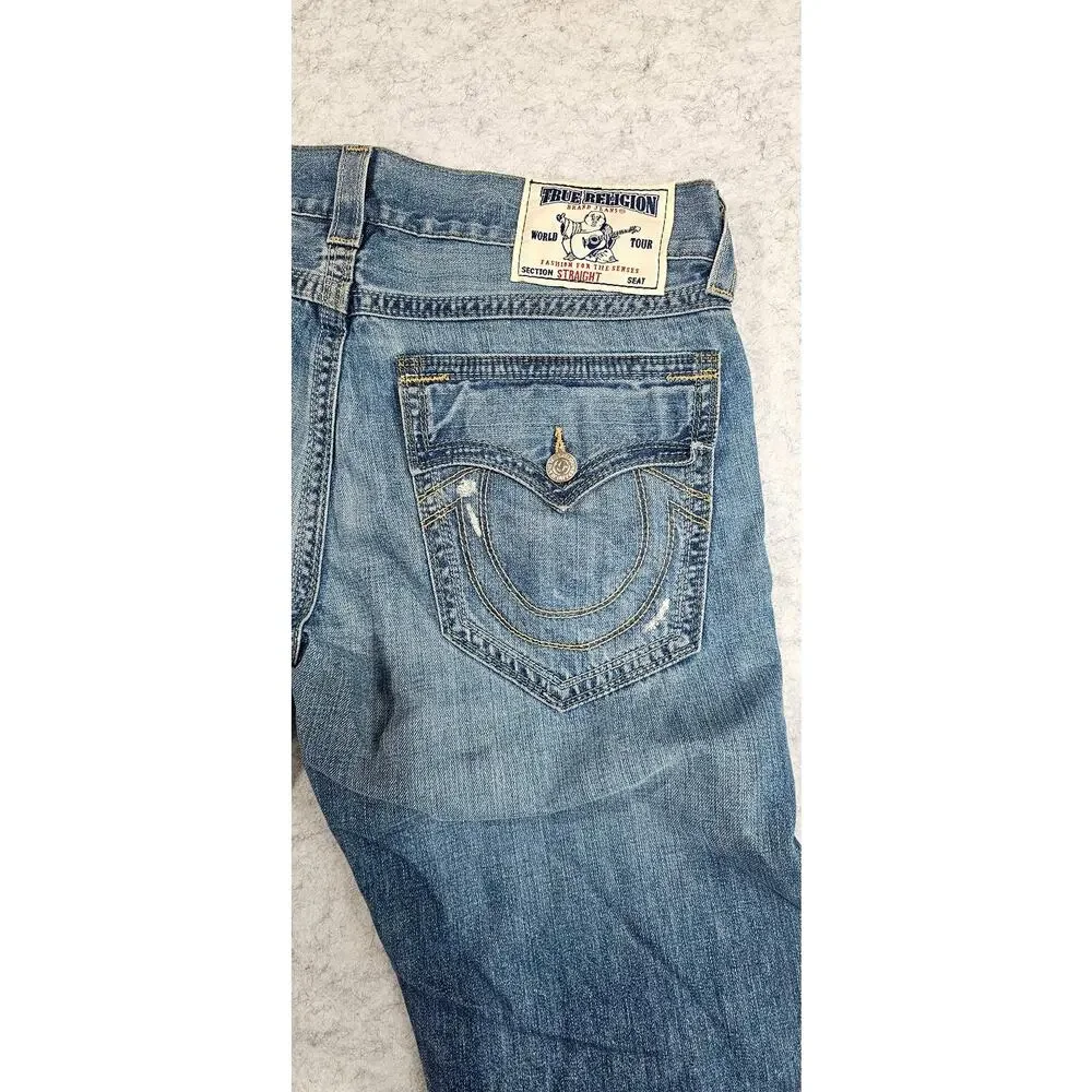 True Religion Ricky Straight WFLP GT Green Combo Mens Jeans Size 34